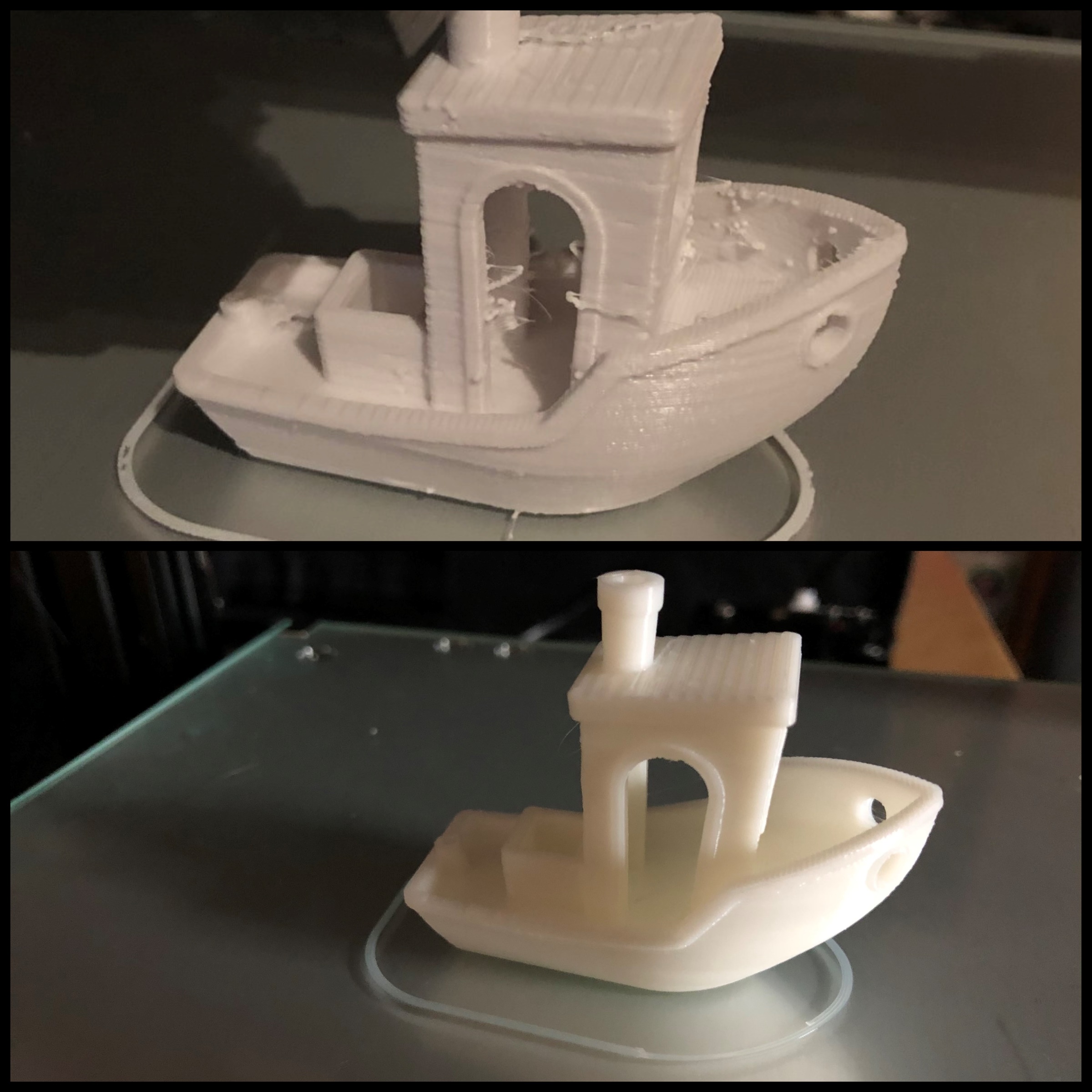 Calibration Cube comparison of bad vs good filament