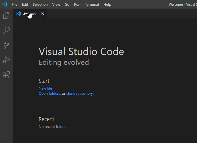 Visual Studio Code welcome screen