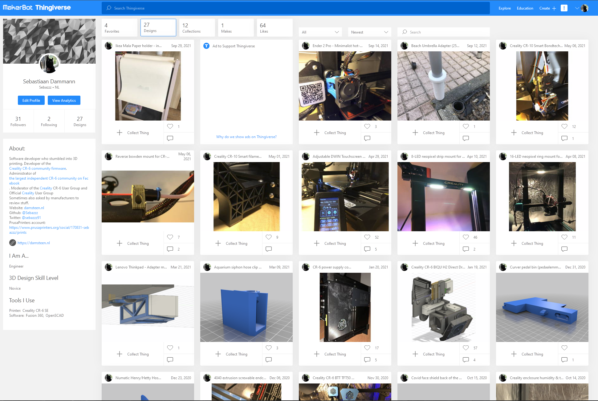 My Thingiverse account (Sebazzz)