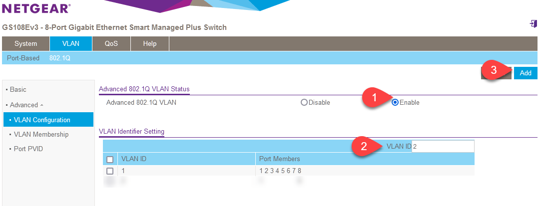 VLAN configuration in Netgear switches